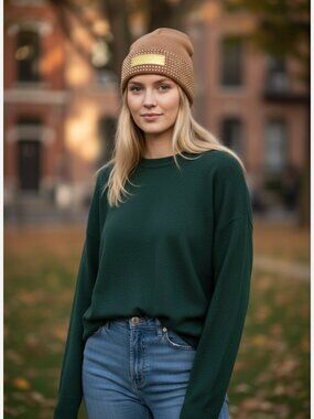 Kurt Geiger London Logo Crystal Cuff Beanie NWT KURT GEIGER LONDON CRYSTAL CUFFED BEANIE WITH BLACK LEATHER  main image 3